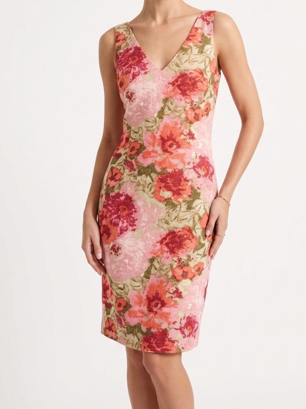 talbots bridesmaid dresses Linen Pink Floral V-Neck Midi Dress 2p WEDDING GUEST Remove Belt Before Laundering